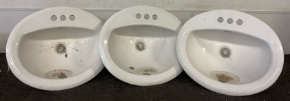 (3) Standard Brand White Oval Bathroom Sink Basins
