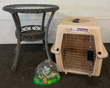 Outdoor / Indoor Wicker Side Table With Glass Top, Pet Crate & Ladybug Habitat