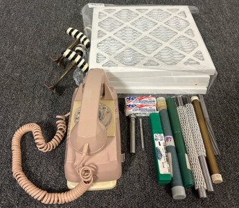 Vintage Rotary Phone, Assortment of Tools & Air filters