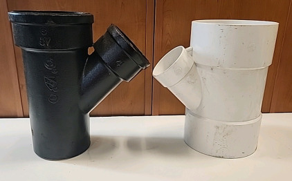 Cast Iron 8"&times;4" WYE. and a 8"&times;8"&times;4" PVC Sewer WYE....