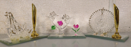 Glass Cello W/ Swans, Flowers, and Peacock