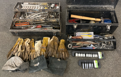 (2) Toolboxes Of Tools Including Sockets, Combination Wrenches, Screwdrivers & Other Handheld Tools, Work Gloves & More