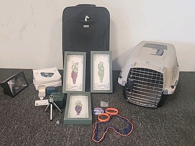 Small Pet Crate(13"Wx23"L) Small Rolling Suitcase,3Grap/Wine Shadowboxes. BSU Bling ,3D Smart Phone Screen Magnifier. And More..