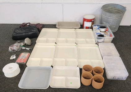 (7) Plastic Trays, (4) Cups, Jewelry Making Supplies, And More.