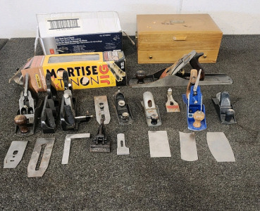 Wood Planer Lot- Including A Jon Boat Seat Clamp And A Wooden Silverware Storage Box