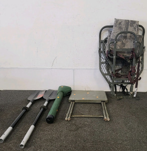 (2)Carlile Day Tripper Ores, fishing Pole Case, Travel Table/Stool, And A Climber Tree Stand