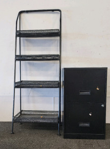 2 Drawer Filing Cabinet And A 5 Shelf Metal Rack