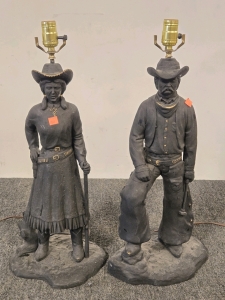 (2) Western Style Lamp Sculptures (No Bulbs) Made by Florentine Art Studio 1976 - 24"H