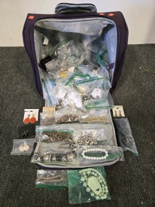 TPRC Purple Storage Bag w/ Extendable Handle & Filled w/ "Costume Jewelry" - 15"W x 8&frac12;"D x 14"H