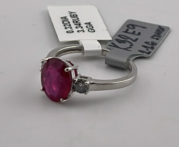 .925 Sterling Silver 3.34ct. Ruby Corundum & 0.32ct. Diamond Ring Size 6-1/2 W/ GGA C.O.A. ( $3,170.00 Retail Value)