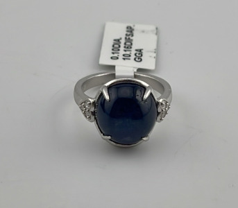 .925 Sterling Silver 10.16ct. Star Sapphire Corundum (Diffused) & 0.10ct. Diamond Ring Size 6-1/2 W/ GGA C.O.A. ( $2,960.00 Retail Value)
