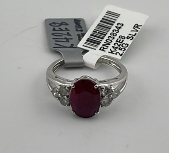 .925 Sterling Silver 3.86ct. Ruby Corundum & 0.52ct. Diamond Ring Size 6 W/ GGA C.O.A. ( $4,170.00 Retail Value)