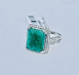 .925 Sterling Silver 7.00ct. Dyed Green Beryl (Emerald) & 0.70ct. Sapphire Corundum Ring Size 7 W/ GGA C.O.A. ( $1,830.00 Retail Value)