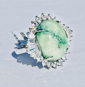 .925 Sterling Silver 18.00ct. Dyed Green Beryl (Emerald) & 1.50ct. Sapphire Corundum Ring Size 8 W/ GGA C.O.A. ( $2,260.00 Retail Value)