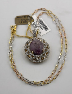 Gold Overlay .925 Sterling Silver 17.00ct. Ruby & 2.21ct. White Sapphire Pendant W/ WJA C.O.A. ( $1,840.00 Retail Value)