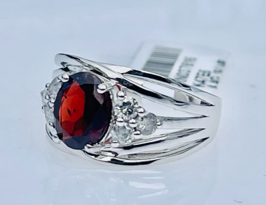 .925 Sterling Silver 2.05ct. Garnet & 0.54ct. Diamond Ring Size 6-1/2 W/ GGA C.O.A. ( $4,680.00 Retail Value)