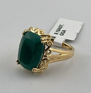 Gold Overlay .925 Sterling Silver 9.19ct. Agate Chalcedony Size 7 Ring W/ GGA C.O.A. ( $1,720.00 Retail Value)