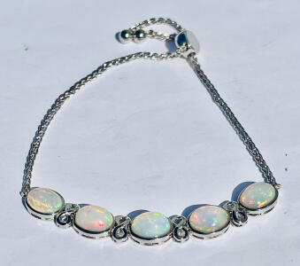 .925 Sterling Silver 5.41ct. Opal Bracelet W/ GGA C.O.A. ( $3,420.00 Retail Value)