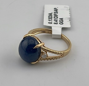 Gold Overlay .925 Sterling Silver 25.45ct. Star Sapphire Corundum & 0.13ct. Diamond Ring Size 6-1/2 W/ GGA C.O.A. ( $2,560.00 Retail Value)