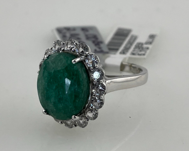 .925 Sterling Silver 6.00ct. Dyed Green Beryl (Emerald) & 2.00ct. Diamond Ring Size 6-1/2 W/ GGA C.O.A. ( $2,390.00 Retail Value)