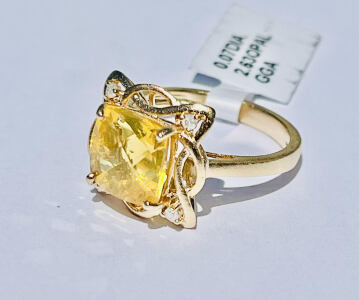 Gold Overlay .925 Sterling Silver 2.63ct. Fire Opal & 0.07ct. Diamond Ring Size 7 W/ GGA C.O.A. ( $2,290.00 Retail Value)