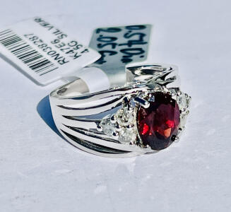 .925 Sterling Silver 2.05ct. Garnet & 0.54ct. Diamond Ring Size 6 -1/2 W/ GGA C.O.A. ($4,680ct. Retail Value)