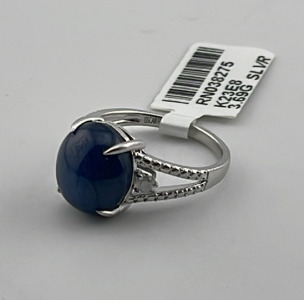 .925 Sterling Silver 8.35ct. Star Sapphire Corundum & 0.11ct. Diamond Ring Size 6-1/2 W/ GGA C.O.A. ($2,470.00. Retail Value)