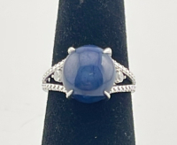 .925 Sterling Silver 8.35ct. Star Sapphire Corundum & 0.11ct. Diamond Ring Size 6-1/2 W/ GGA C.O.A. ($2,470.00. Retail Value) - 2