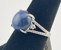 .925 Sterling Silver 8.35ct. Star Sapphire Corundum & 0.11ct. Diamond Ring Size 6-1/2 W/ GGA C.O.A. ($2,470.00. Retail Value) - 3