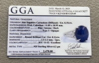 .925 Sterling Silver 8.35ct. Star Sapphire Corundum & 0.11ct. Diamond Ring Size 6-1/2 W/ GGA C.O.A. ($2,470.00. Retail Value) - 5