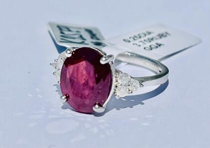 .925 Sterling Silver 3.70ct. Ruby Corundum & 0.25ct. Diamond Ring Size 7 W/ GGA C.O.A. ($2,680.00 Retail Value)