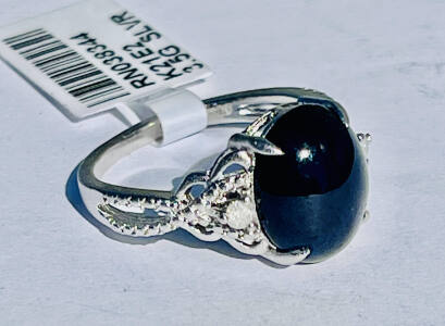 .925 Sterling Silver 6.02ct. Star Sapphire Corundum & 0.08ct. Diamond Ring Size 6-1/4 W/ GGA C.O.A. ($2,290.00 Retail Value)