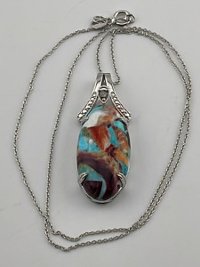 .925 Sterling Silver 19.30ct. Opal Pendant & 0.09ct. Diamond Pendant And Necklace W/ GGA C.O.A. (2,730.00 Retail Value)