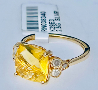 Gold Overlay .925 Sterling Silver 2.89ct. Fire Opal & 0.32ct. Diamond Ring Size 7 W/ GGA C.O.A. ( $3,070.00 Retail Value)