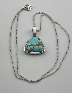 .925 Sterling Silver 7.41ct. Turquoise Pendant And Necklace W/ GGA C.O.A. ($2,160.00 Retail Value)