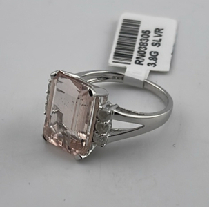 .925 Sterling Silver 6.14ct. Morganite Beryl & 0.38ct. Diamond Ring Size 7 W/ GGA C.O.A. ($4,120.00 Retail Value)