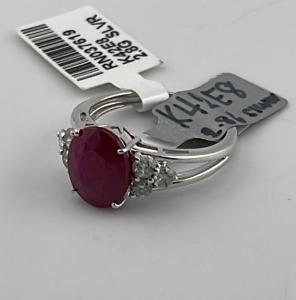 .925 Sterling Silver 3.86ct. Ruby Corundum & 0.52ct. Diamond Ring Size 6 W/ GGA C.O.A. ($4,170.00 Retail Value)