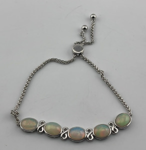 .925 Sterling Silver 5.83ct. Opal Bracelet W/ GGA C.O.A. ( $3,640.00 Retail Value)