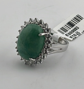 .925 Sterling Silver 13ct. Dyed Green Beryl (Emerald) & 1.30ct. Sapphire Corundum Ring Size 7 W/ GGA C.O.A. ($1,740.00 Retail Value)