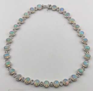 .925 Sterling Silver 33.46ct. Opal & 0.24ct. Diamond Bracelet W/ GGA C.O.A. ( $16,990 Retail Value)