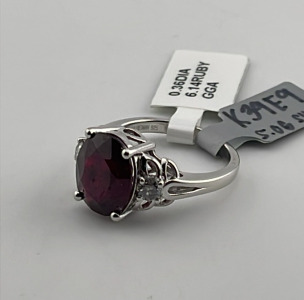 .925 Sterling Silver 2.91ct. Ruby Corundum & 0.18ct. Diamond Ring Size 6-1/2 W/ GGA C.O.A. ($2,730.00 Retail Value)