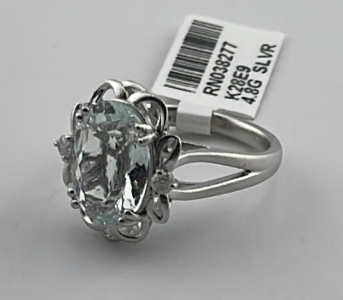 .925 Sterling Silver 4.57ct. Aquamarine Beryl & 0.13ct. Diamond Ring Size 7 W/ GGA C.O.A. ($2,940.00. Retail Value)