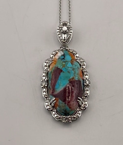 .925 Sterling Silver 19.62ct. Opal & 0.64ct. Diamond Pendant & Necklace W/ GGA C.O.A. ($5,720.00 Retail Value)