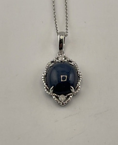 .925 Sterling Silver 9.84ct. Star Sapphire Corundum & 0.10ct. Diamond Pendant & Necklace W/ GGA C.O.A. ($2,260.00 Retail Value)