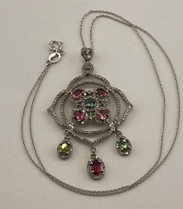 .925 Sterling Silver 1.70ct. Tourmaline & 1.00ct. Diamond Pendant & Necklace ($285.00 Retail Value)