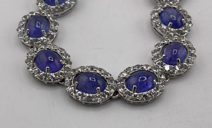 Platinum Plated Silver 65.55ct. Tanzanite & 31.42ct. Colorless Sapphire Ladies Necklace W/ GLA C.O.A. (Retail Value $28,387.00)
