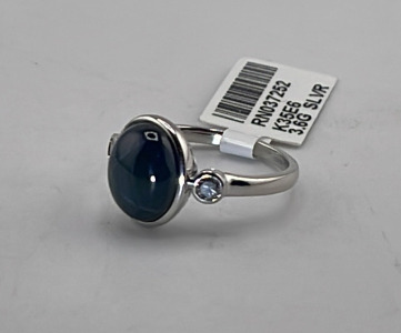 .925 Sterling Silver 5.76ct. Star Sapphire Corundum & 0.18ct. Diamonds Ladies Ring Size 6-1/2 W/ GGA C.O.A. (Retail Value $3,410.00)