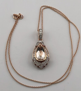 14k. Gold 3.42ct. Morganite And 0.56ct. Diamond Pendant W/ AIGL C.O.A. ( $5,362.00 Retail Value)