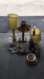 (3) Lamps, Glass Platters, Other Items