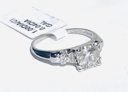 1ct. Round Cut And Faceted Diamond And 0.04ct. Round Cut And Faceted Diamonds In Platinum Ring, Size 5 W/ GAL C.O.A. ( $8,300 Retail Value)